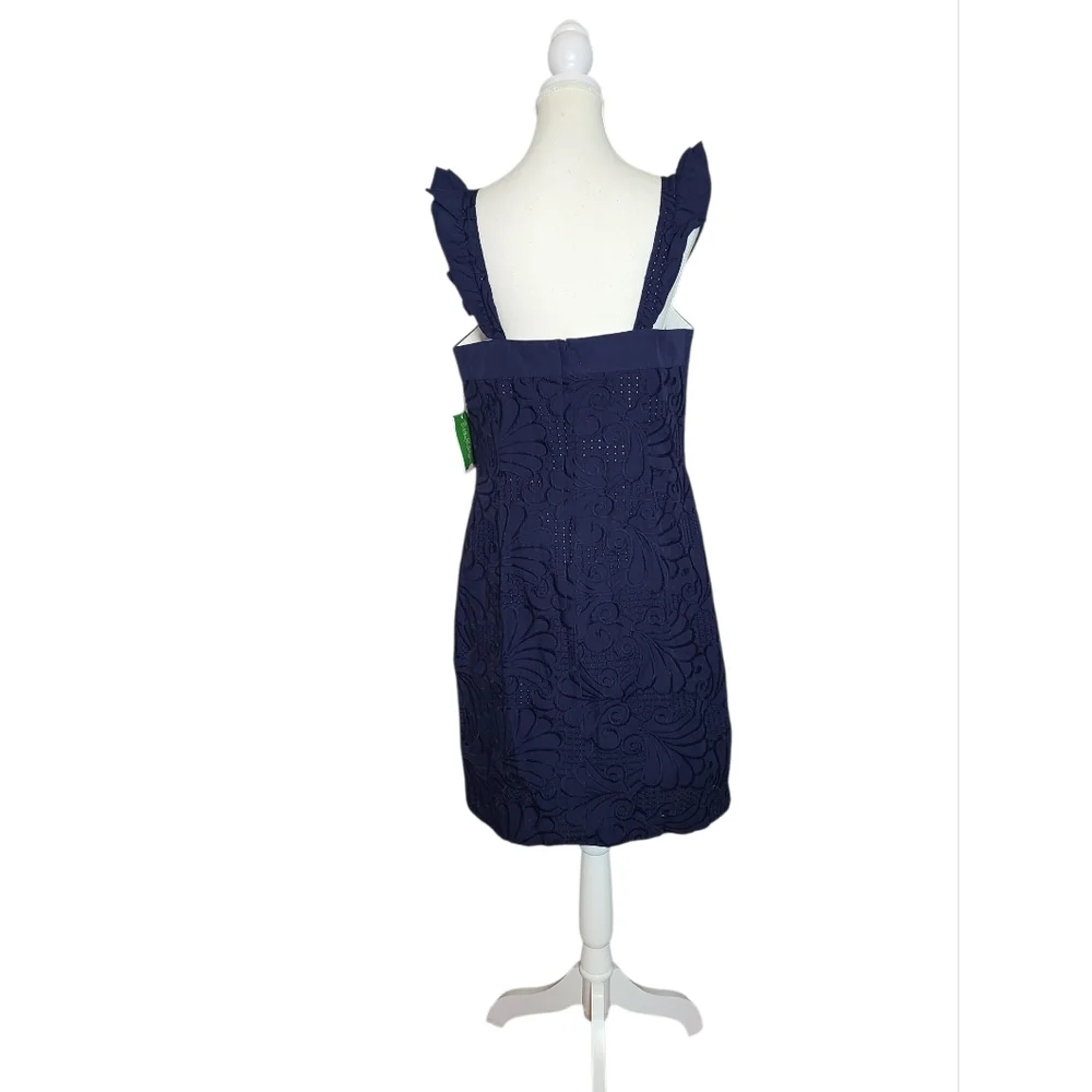 Lilly Pultizer True Navy Blue Cotton Sarafina Dress Dollop Of Scallop NWT Sz 14 - Picture 5 of 11